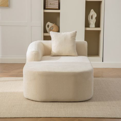 Canapé modulaire à compression en tissu chenille, garni de mousse haute résilience 30D. Facile à déplacer et doté d'une base antidérapante, il est idéal pour les salons et autres espaces. Beige. (1/5)