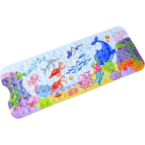 Tapis de Bain Antidérapant 100x40cm(baleine bleue),Tapis de Douche avec de Dessin animé d'animaux Marins pour Enfants et Bébé