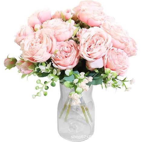 4 Bouquets de Pivoines Artificielles Rose Pâle - Décoration Florale Artificielle, Composition pour Table et Centre de Table (1/5)
