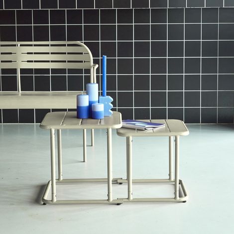 Table gigogne extérieure carrée en acier 45cm beige - Amélia