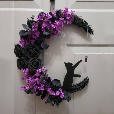 [violet 25  30 Cm] Crescent Cat Guirlande Porte Suspendue Creative Halloween Simulation Plante Rotin Anneau Dcoration De La Maison Tenture Murale (1/5)