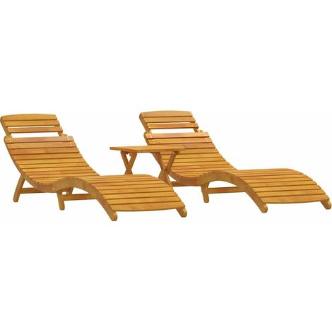 Chaise longue Transat Bain de soleil 3 pcs Marron Bois d'Acacia Massif (1/5)