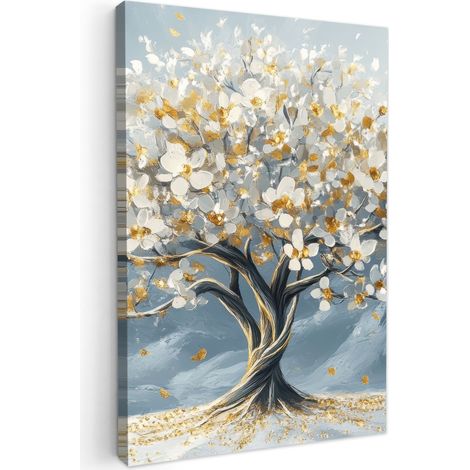 TABLEAU SUR TOILE Arbre - Hiver - Arbre de vie - Moderne - Or Tableau Chambre Adulte 90x140 cm