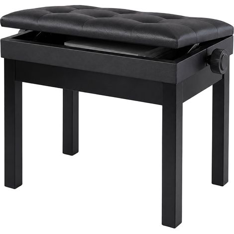 Panca per pianoforte regolabile in betulla nera con vano portaoggetti. (1/5)