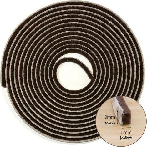 Brosse d'étanchéité pour fenêtres et portes coulissantes, joint adhésif à poils pour cadre, bloque-courant d'air 9mm x 5mm x 6m, brun (1/4)