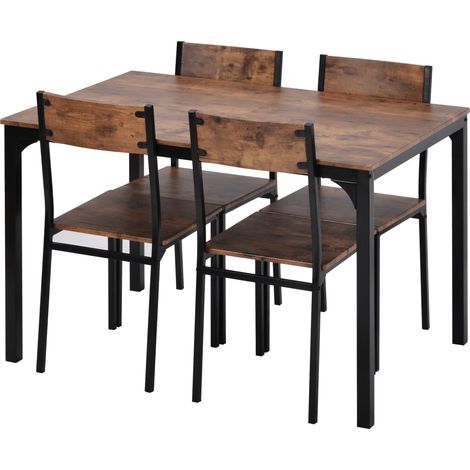 Set tavolo da pranzo con 4 sedie marrone vintage (1/5)