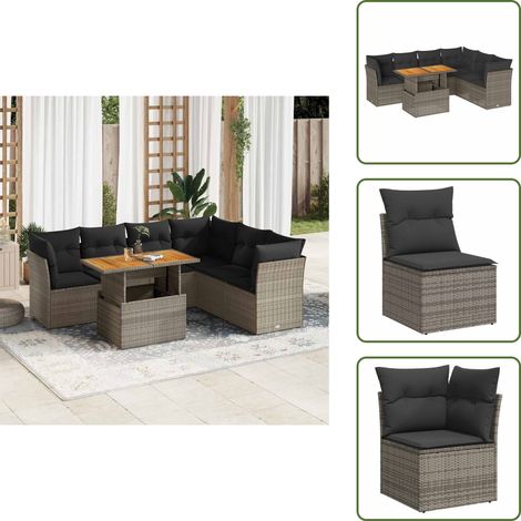 The Living Store 7-tlg. Garten-Sofagarnitur mit Kissen Grau Poly Rattan - Gartentisch (1/5)