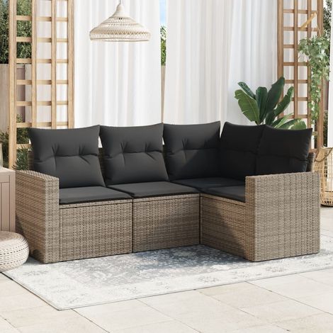 Salon de jardin 4 pièces en résine tressée avec coffres de rangement et coussins gris, 38.2kg - PANGIVO (1/3)