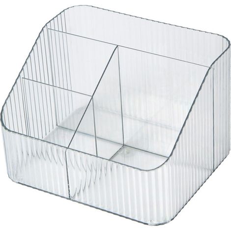 Boîte de rangement de bureau trapézoïdale en plastique PP transparent, pour pinceaux de maquillage, 4 compartiments (1/5)