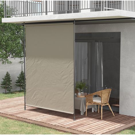 Senkrechtmarkise aus Aluminium in Sand, ausziehbar mit Handkurbel, UV-Schutz 40+, bohrfreie Klemmmontage (1/5)