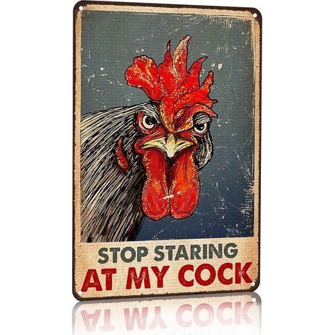 Plaque en étain drôle de poulet "Arrête de regarder mon coq", pour la ferme, le poulailler, la cuisine de la ferme, Décoration de mur vintage 20x30 cm (1/5)