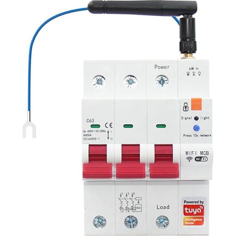 Tuya Smart WiFi RS485 3P+N Disjoncteur MCB Compteur Prépayé Minuterie Interrupteur Protecteur de Courant de Tension Commande Vocale 63A Réglable Facile à Utiliser (1/5)