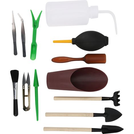 Kit de 13 outils de jardinage mini : ciseaux, pelle, râteau, arrosoir pour plantes succulentes (1/5)