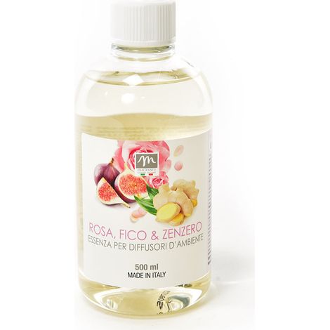 Ricarica "Bouquet" per diffusore di essenze profumazione ambiente da 500 ml Made in Italy -Fico - Rosa - Zenzero (1/4)