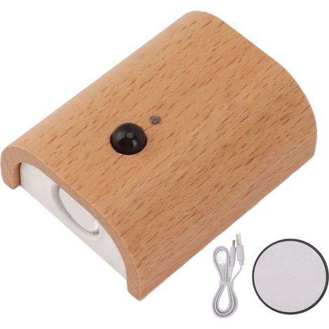 Beech wood wall light with dusk-to-dawn motion sensor, 2-sided magnetic lighting, USB rechargeable LED (1/5)