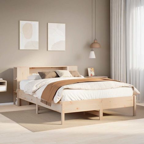 Lit bibliothèque sans matelas 135x190 cm bois de pin massif
