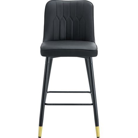 Lot de 2 tabourets de bar 100 cm en PU noir avec structure métal noire et repose-pieds (1/5)