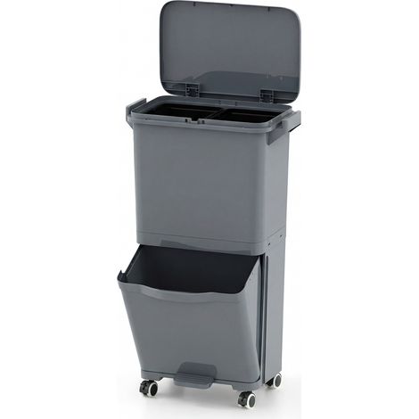 CASART Trash Can Garbage Can w/ 2 Removable Bins Rolling Waste Bin Trash Bin (1/5)