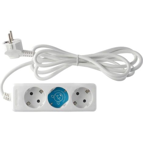 Multiprise 3T avec câble de 3 x 1,5 mm et Longueur de 5 m, Couleur Blanche, idéale pour connecter Plusieurs appareils électriques.