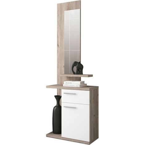 Mueble de recibidor Enter Blanco - Nelson 60,5cm(móduloinferior)/30,2cm(espejo) (ancho) x 186cm(mueblecompleto)/68,5cm(móduloinferior)/117,5cm(espejo) (alto)