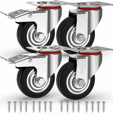 4 Roulettes pour Meubles 75mm 200KG, Roulettes Pivotantes Avec Frein, Roues Plaques Industrielles Transport - (SKU Produit : 93818999 SKU Offre : 1029LIU36) (1/3)