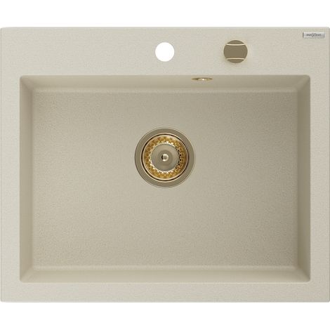 Mexen Elix évier en granit 1-bac 600 x 500 mm, beige, siphon doré - 6525601005-69-G (1/5)