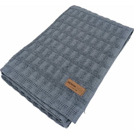 Drap de douche gaufré pur coton 70x140cm DENIM bleu (1/5)