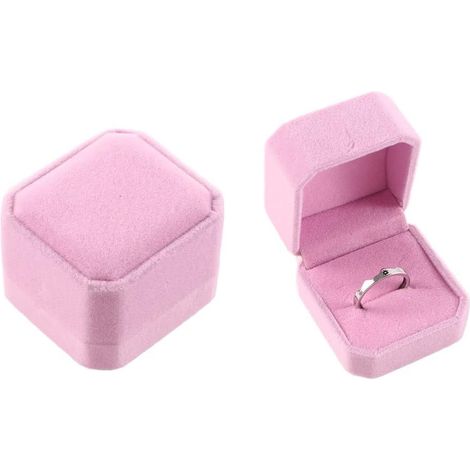 Boîte à bagues carrée en velours pour bagues de fiançailles, mariage, Saint-Valentin, filles, femmes, mères (rose) (1/5)