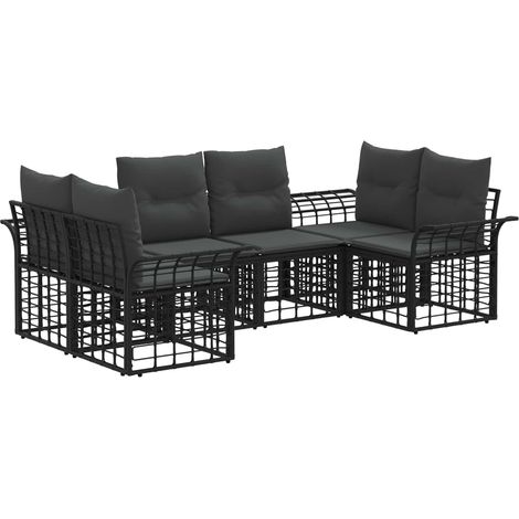 Conjunto de sofás de exterior 6 pcs Negro y Gris oscuro vidaXL (1/5)