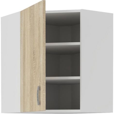 Meuble haut d'angle de cuisine SARA - Décor chene sonoma - L59 x P31 x H71 cm (1/2)