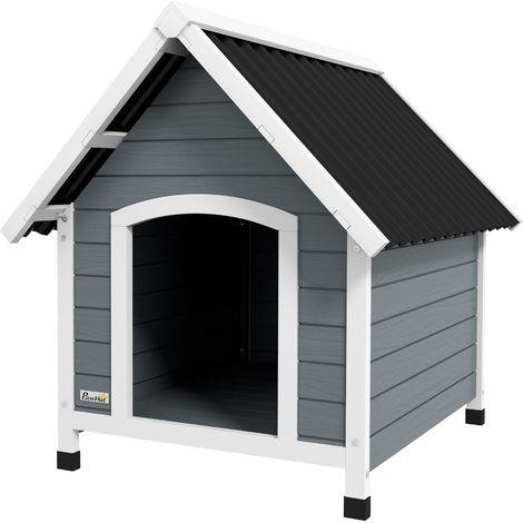 Comprar caseta para perros, 75 x 88 x 82 cm, para perros medianos, resistente a la corrosión, con techo asfáltico, suelo desmontable, madera de abeto, gris