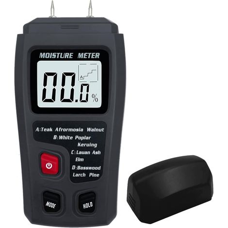 Digitales Holzfeuchtemessgerät, Holzfeuchtigkeitstester, Hygrometer, Holzfeuchtedetektor, großes LCD-Display (grau)