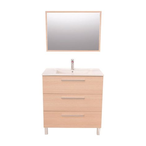 ONDEE ZEN - Meuble de salle de bain à poser PALLAS - 80cm - Chêne clair - Mélaminé - Livré en kit (1/10)