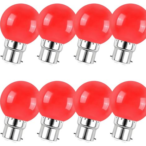 Lot de 8 ampoules LED couleur mini globe G45 B22 à baïonnette 3 W rouge pour décoration maison bar et fête (1/5)