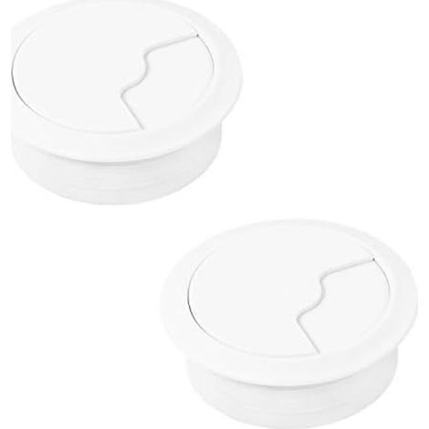 Passe-câbles OFFICE Prise de câble Ø de perçage 60 mm 2 Passe-câbles ronds sans fil Plastique Blanc Passe-câbles à enfoncer Goulotte de bureau - Passe-câbles