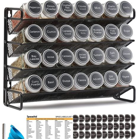 Étagère à Épices avec 28 Pots - Boîte de Rangement pour Cuisine avec Étiquettes - Porte-épices (1/4)