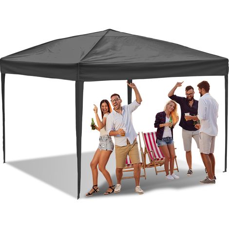 Wolketon Pabellón de 3 x 3 m, pabellón plegable para jardín, altura ajustable, con bolsa de transporte, resistente al agua, estable, protección UV, carpa plegable para fiestas al aire libre, gris
