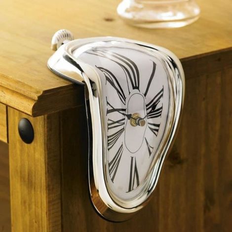 Horloge - Fondue - Métal Chromé - Design Asymétrique - Pour Salon - 19 cm