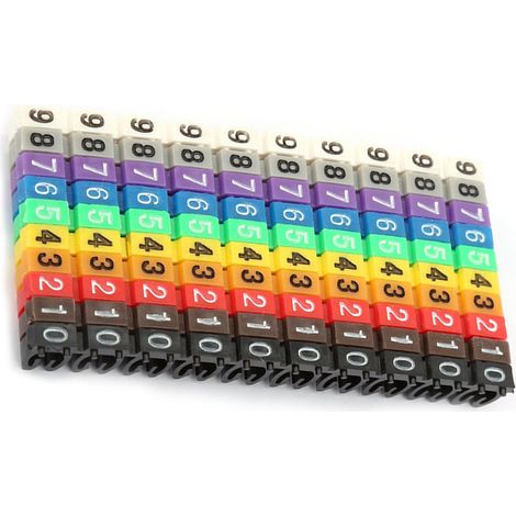 Digitales Nummernschild für Kabelröhrchen, Kabelmarkierung, farbig (100 Stück, 2,5 mm²) (1/5)
