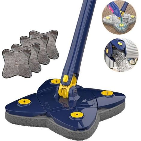 Balai-serpillère à pince autonettoyant, rotatif à 360° et réglable, pour sols, fenêtres, vitres et plafonds, avec 4 lingettes de nettoyage. (1/4)