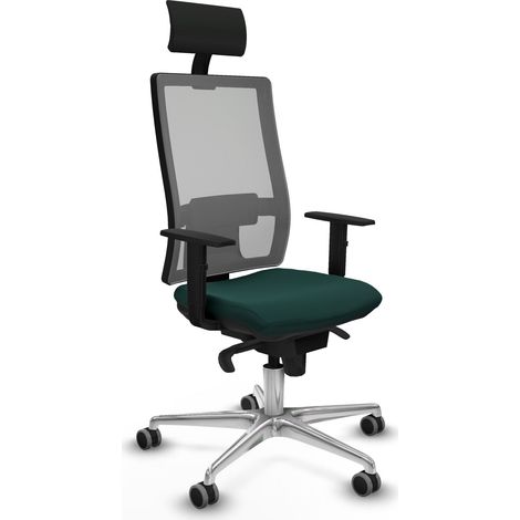 Horna sincro malla gris similpiel verde botella brazos 1D base aluminio cabecero fijo ruedas 65mm engomadas (1/5)