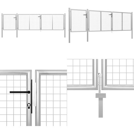 Puerta de jardín de acero 400 x 75 cm color plata - Puerta de acero - Puerta de valla