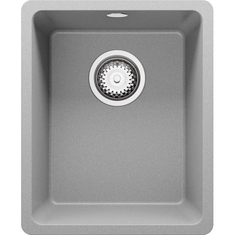 PRIMAGRAN Evier Sous Plan 36x44cm, Evier en Granit 1 bac + Kit de Vidage, Évier au meuble 40cm - Venise Easy, Gris (1/5)
