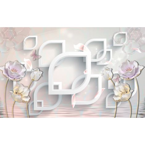 Papier peint panoramique - Fleurs Effet 3D - 130 cm x 81 cm (1/2)