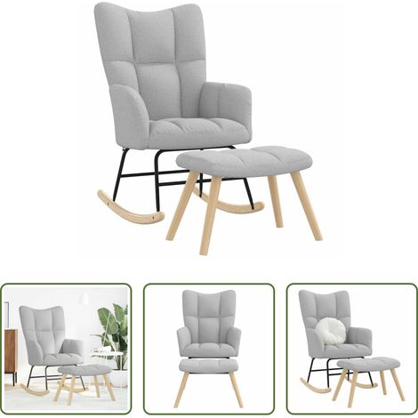 Fauteuil confortable -  Chaise à bascule avec repose-pied gris nuage tissu (1/5)