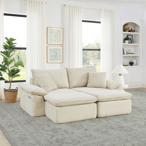Boneless 2-Sitzer Sofa ohne Montage – Cloud Couch weich gepolstert, modulare Bodensofa-Option mit Fußstütze, Aufbewahrungstaschen, für Wohnzimmer & Büro, als bequemer Schlafsessel nutzbar