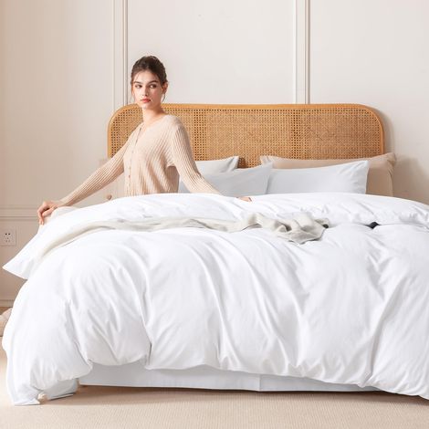 Parure de lit 3 pièces avec Housse de Couette pour très Grand lit, 100% Coton Biologique lavé au Toucher texturé, Douce et Respirante avec Fermeture éclair (1 Housse de Couette + (1/5)
