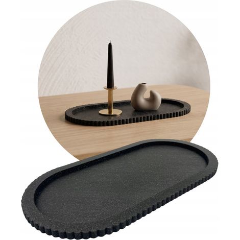 Vassoio decorativo, portacandele, vassoio portagioie, oblungo, nero, 25 cm (1/5)