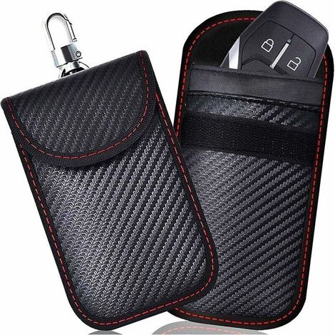 Etui Anti RFID Clé Voiture Signal Blocage Faraday Pochette Sac, Lot de 2 Pochettes Blocage Signal RFID pour Clé Voiture, Étui de Protection Anti RFID en Fibre de Carbone. (1/4)