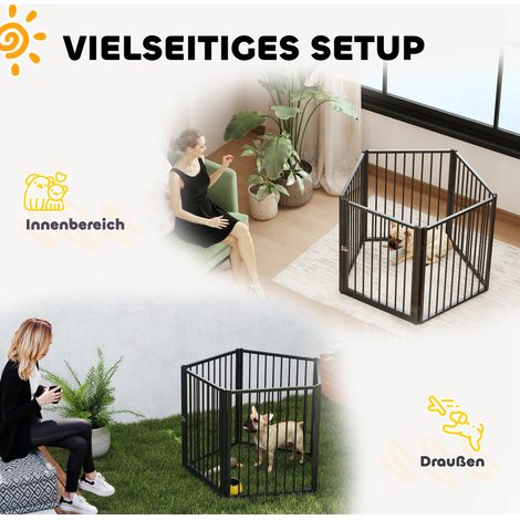 Enclos pour chiots pliable avec 5 panneaux et porte, parc extérieur pour petits et moyens chiens, noir (1/5)